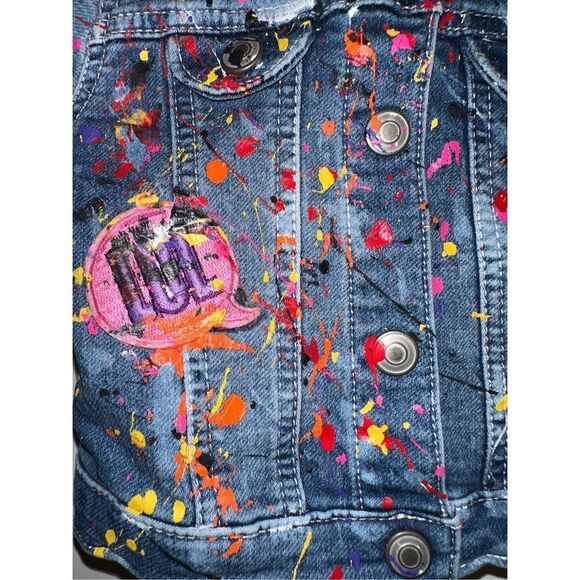 Graffiti Paint Splatter World Denim Jacket custom Design Girls 18 months - Picture 3 of 6